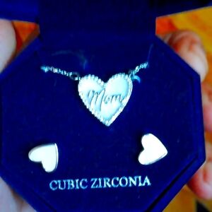 Brand new cubic zirconia Mom necklace and earrings